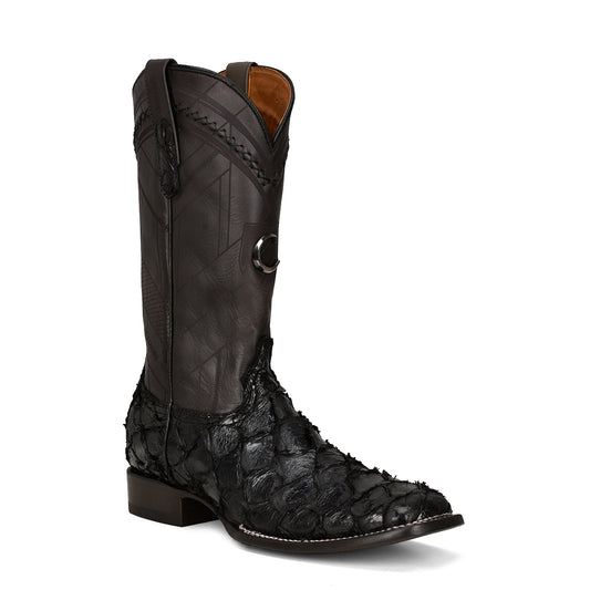 Cuadra Black Fish Pirarucu Laser & Woven Square Toe CU787