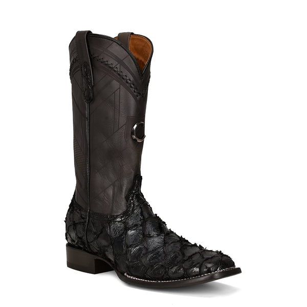 Cuadra Black Fish Pirarucu Laser & Woven Square Toe CU787