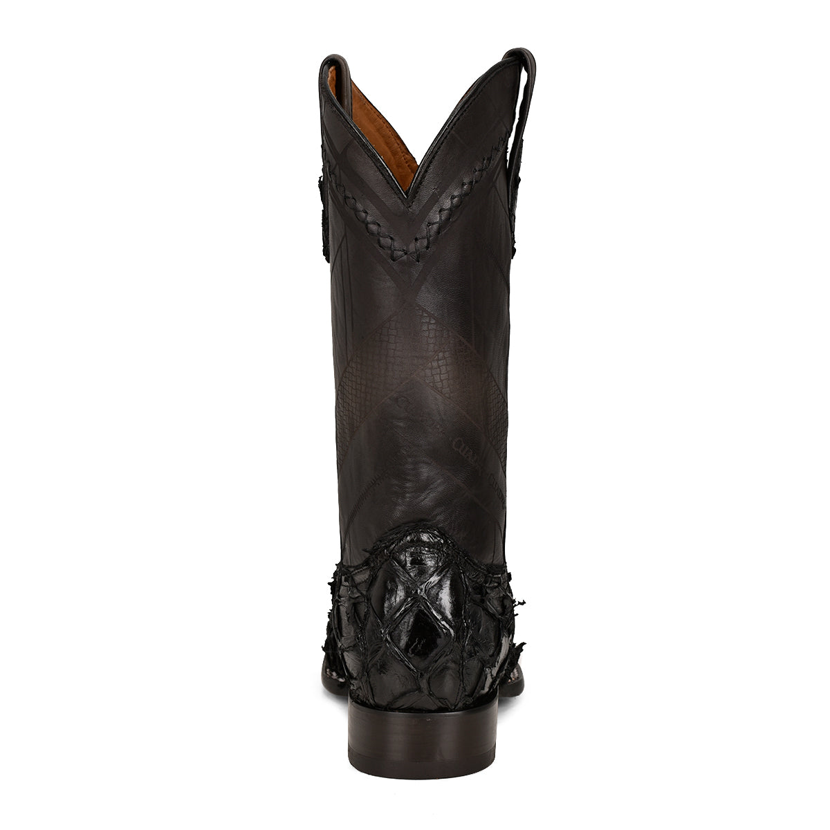 Cuadra Black Fish Pirarucu Laser & Woven Square Toe CU787