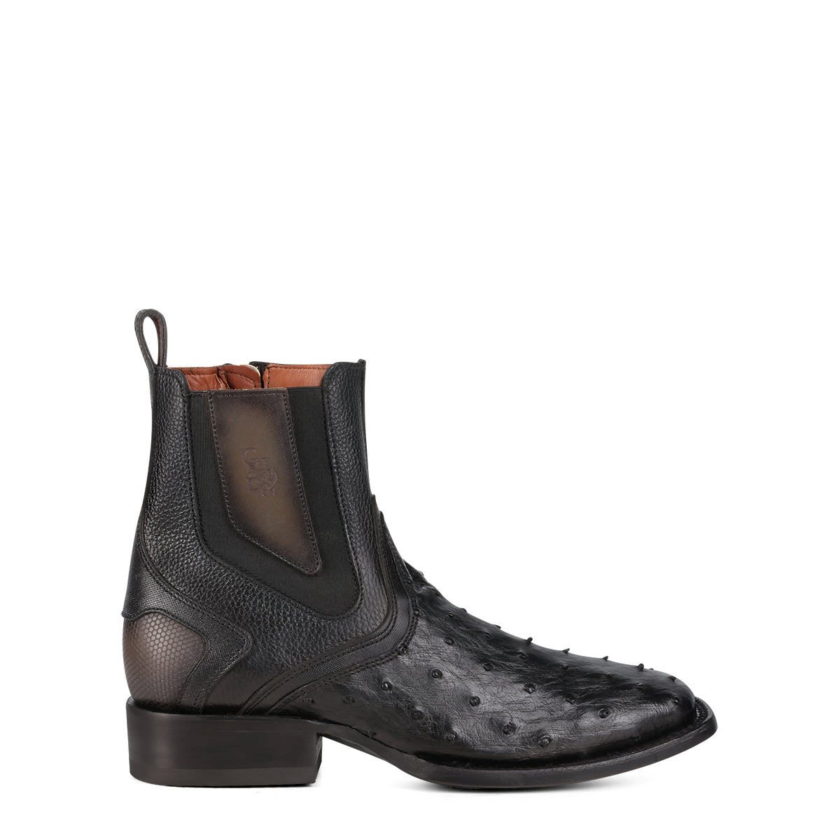Cuadra Black Ostrich Zipper & Elastic Square Toe CU821