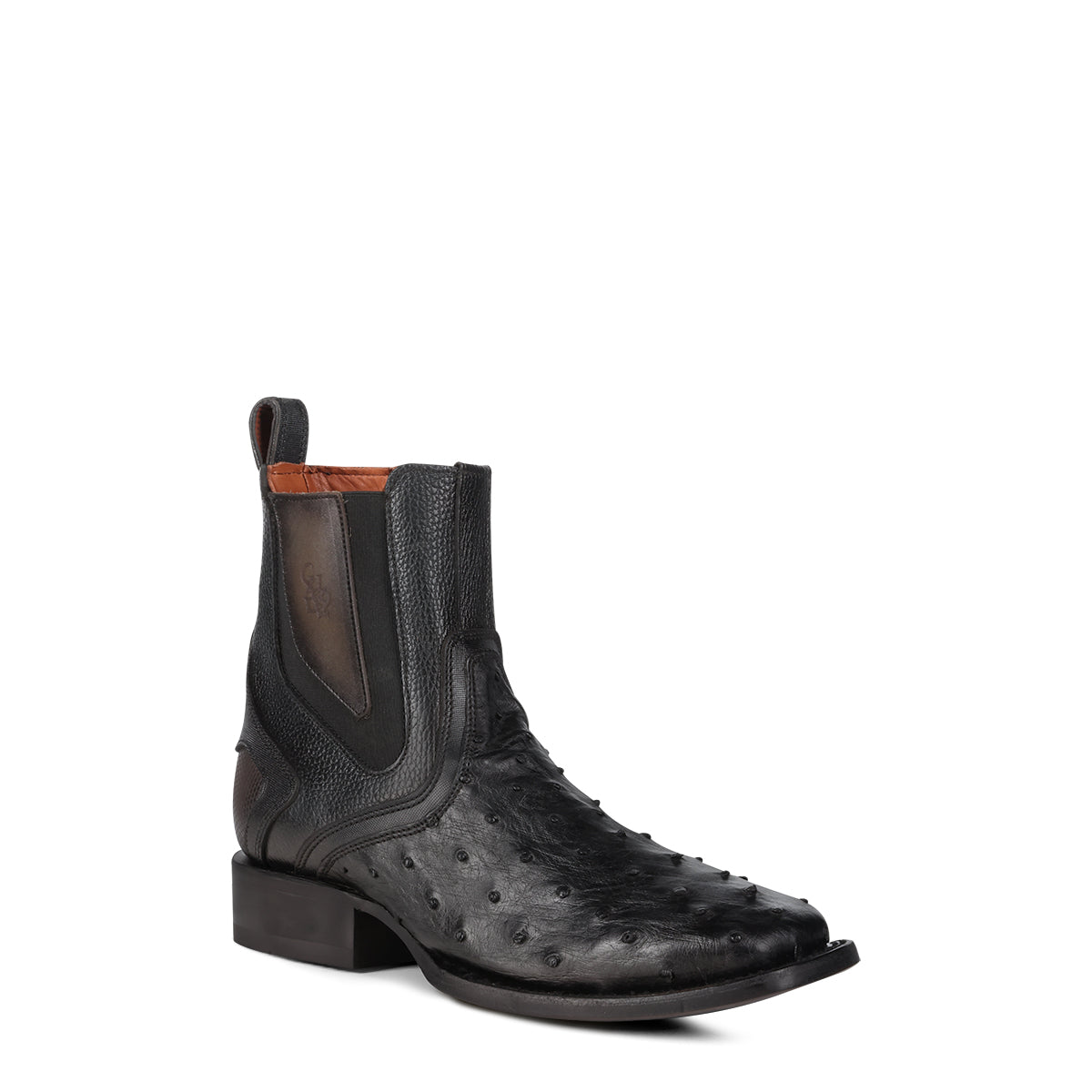 Cuadra Black Ostrich Zipper & Elastic Square Toe CU821