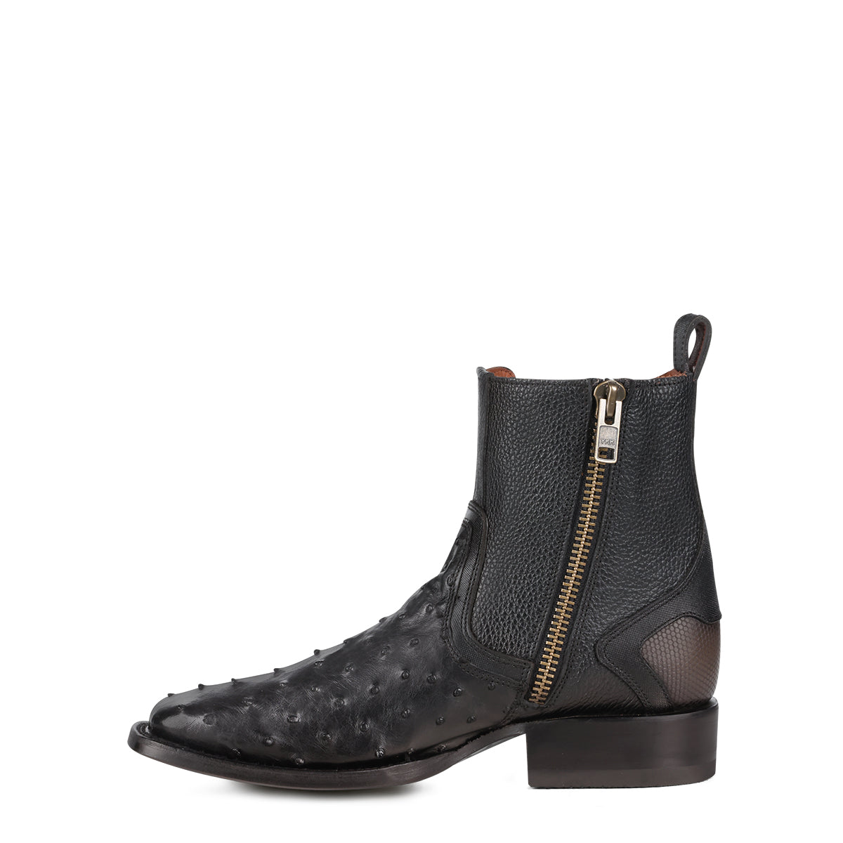 Cuadra Black Ostrich Zipper & Elastic Square Toe CU821