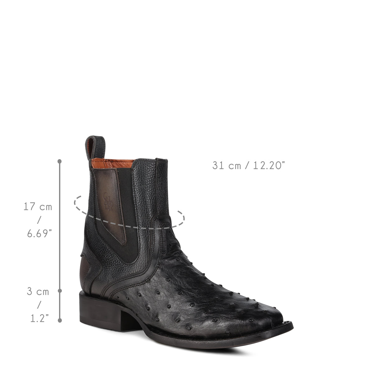 Cuadra Black Ostrich Zipper & Elastic Square Toe CU821