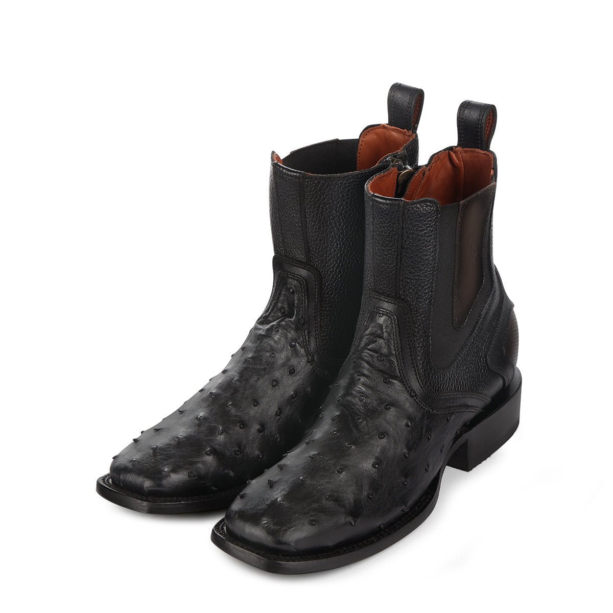 Cuadra Black Ostrich Zipper & Elastic Square Toe CU821