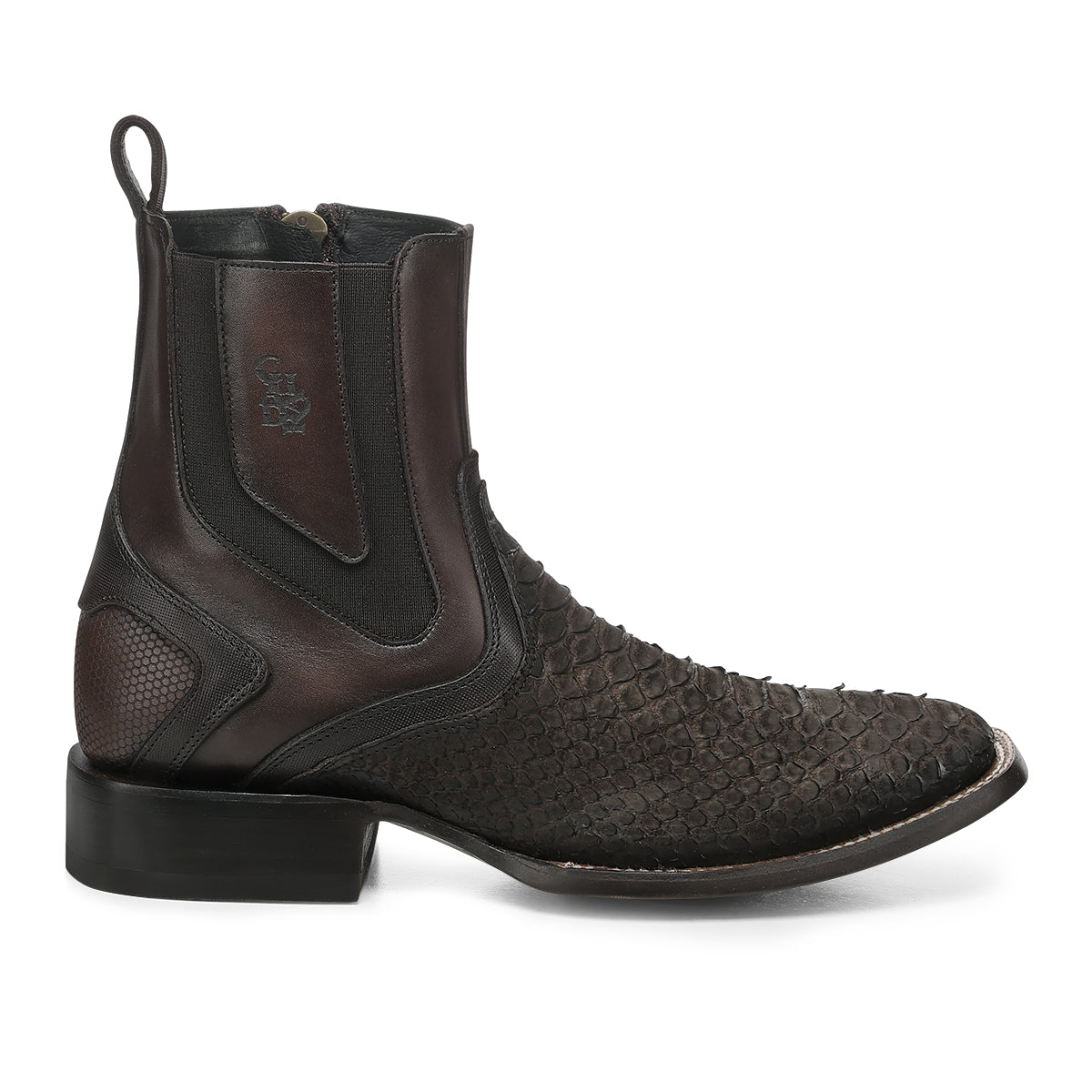 Matte Brown Python Zipper & Elastic Square Toe CC284