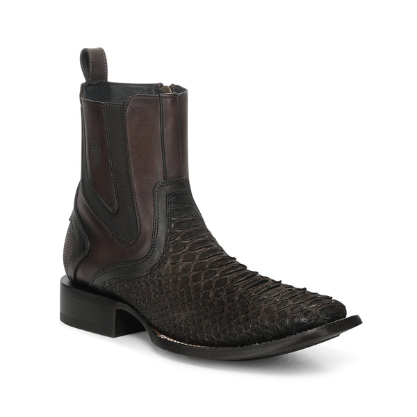 Matte Brown Python Zipper & Elastic Square Toe CC284
