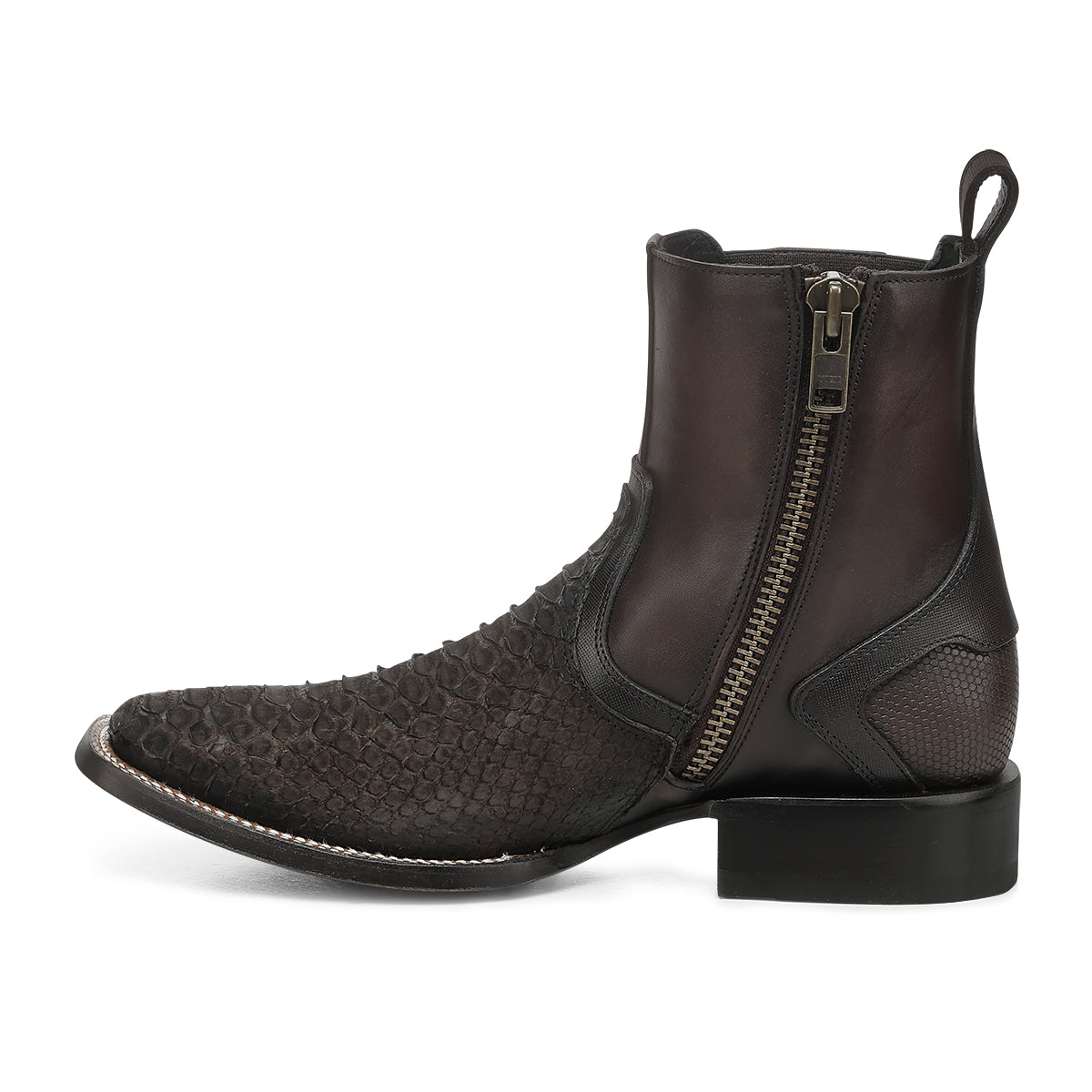 Matte Brown Python Zipper & Elastic Square Toe CC284