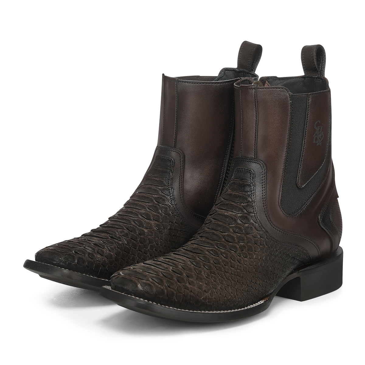 Matte Brown Python Zipper & Elastic Square Toe CC284