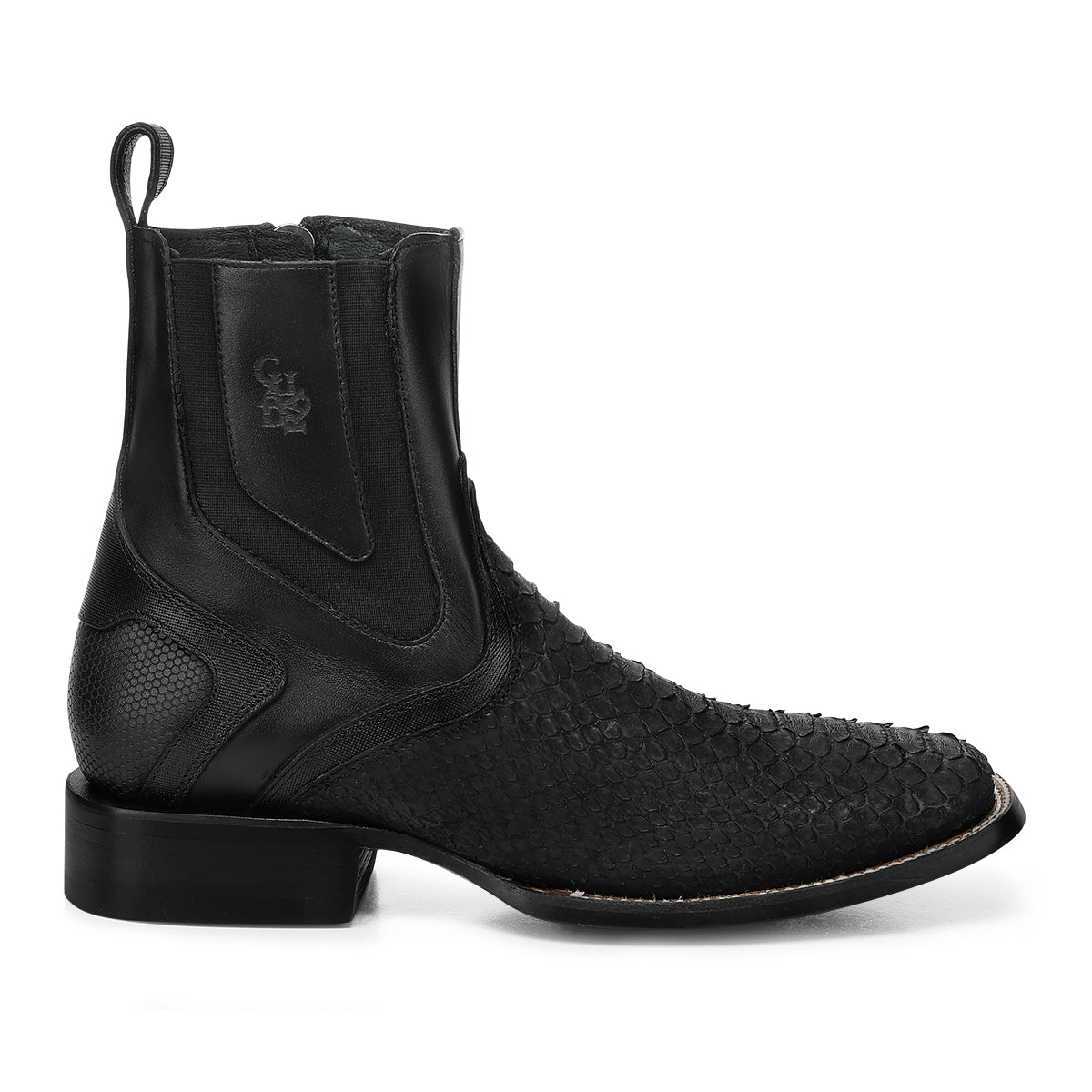 Cuadra Matte Black Python Zipper & Elastic Square Toe CC285