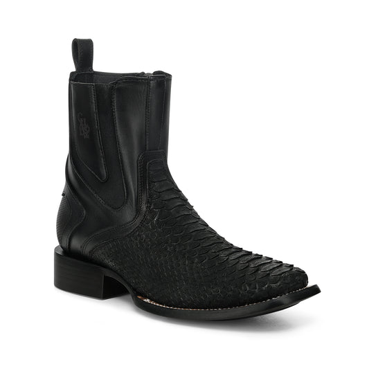 Cuadra Matte Black Python Zipper & Elastic Square Toe CC285