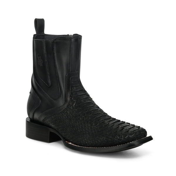 Cuadra Matte Black Python Zipper & Elastic Square Toe CC285