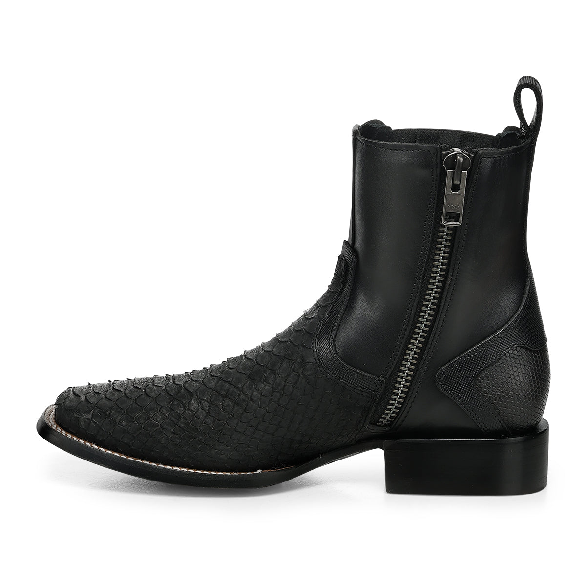 Cuadra Matte Black Python Zipper & Elastic Square Toe CC285