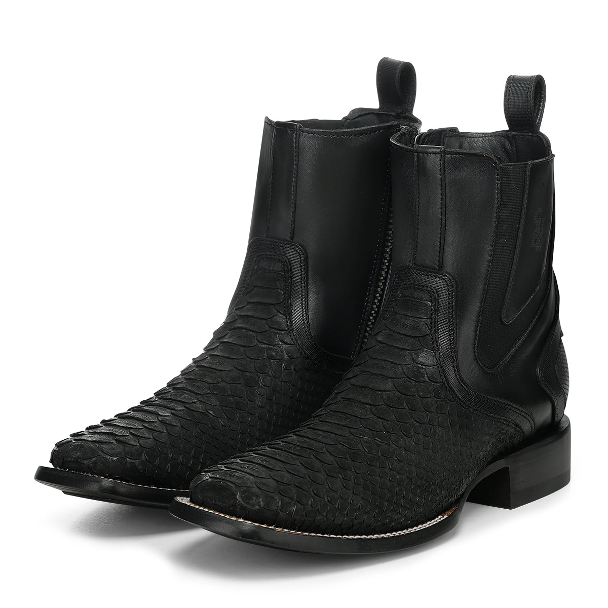 Cuadra Matte Black Python Zipper & Elastic Square Toe CC285