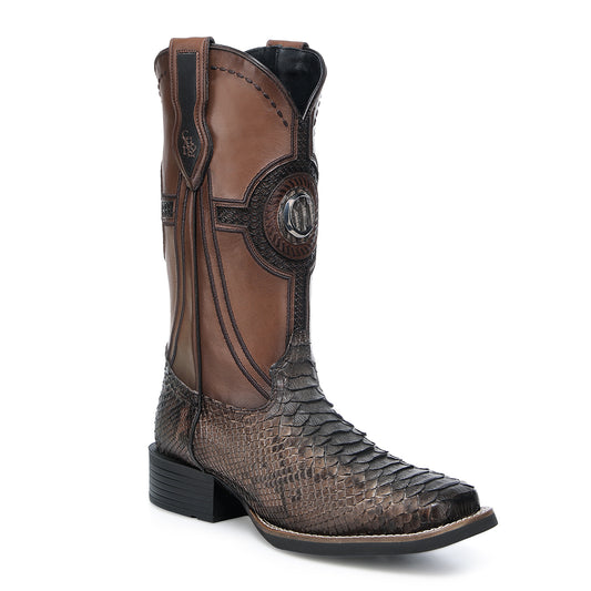 Cuadra Brown Python Embroidery & Laser & Studs & Woven Square Toe CU978