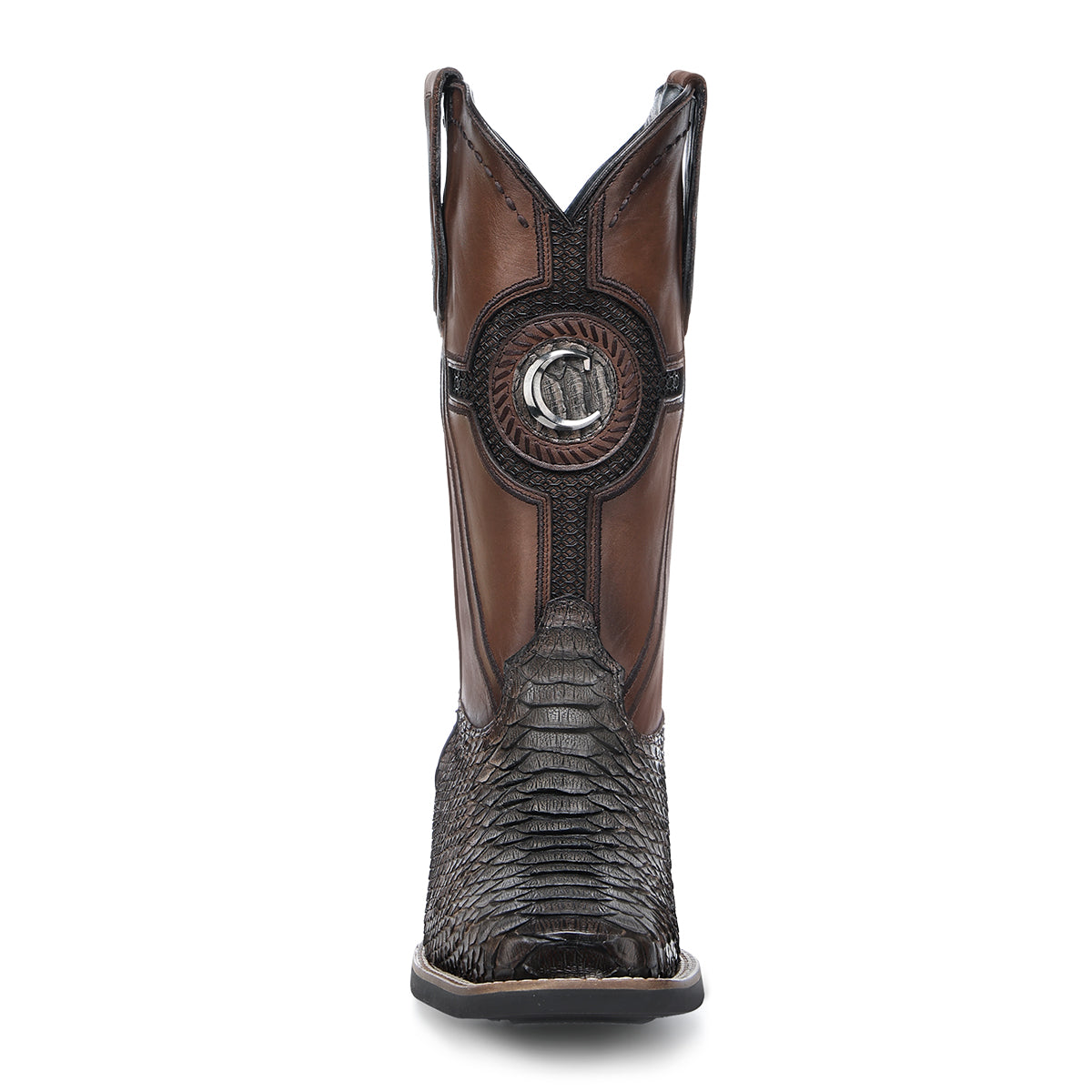 Cuadra Brown Python Embroidery & Laser & Studs & Woven Square Toe CU978