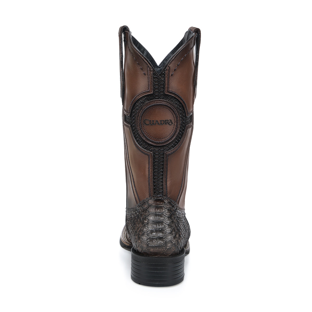 Cuadra Brown Python Embroidery & Laser & Studs & Woven Square Toe CU978