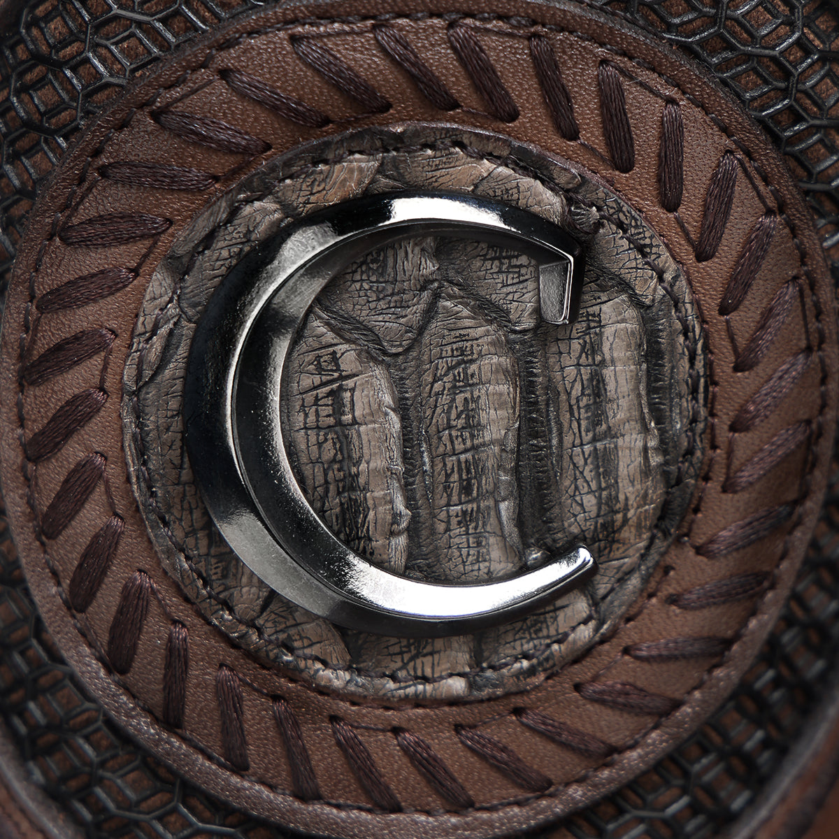 Cuadra Brown Python Embroidery & Laser & Studs & Woven Square Toe CU978
