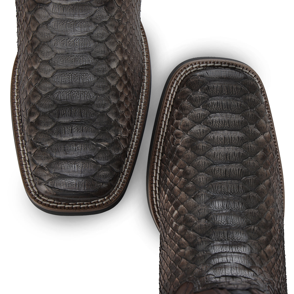 Cuadra Brown Python Embroidery & Laser & Studs & Woven Square Toe CU978