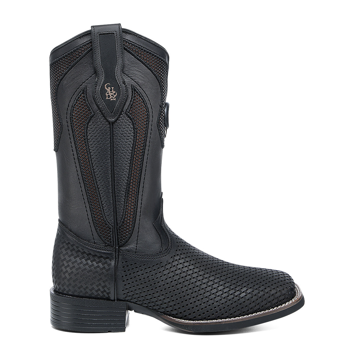 Cuadra Black Laser & Embroidery & Studs Square Toe CU985
