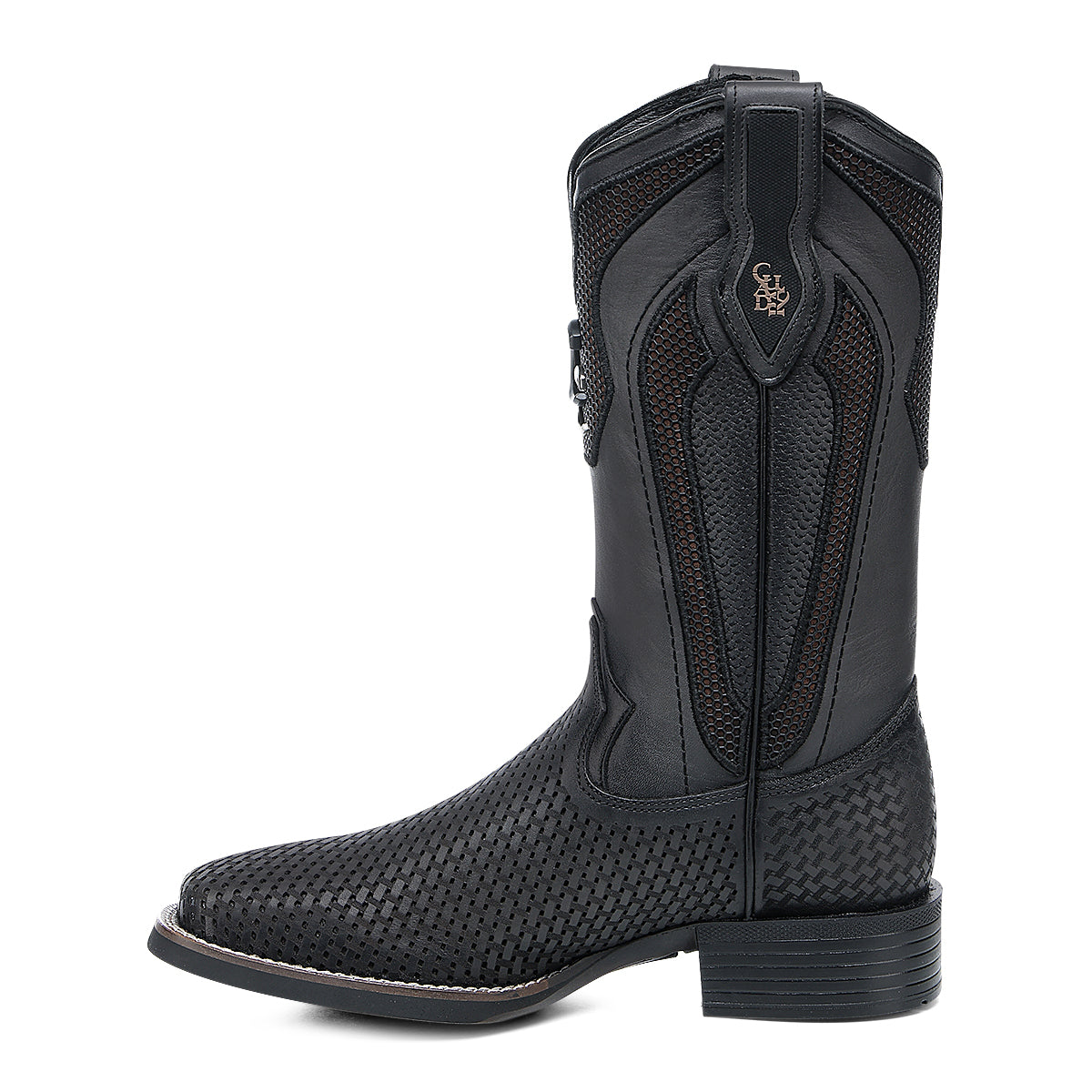 Cuadra Black Laser & Embroidery & Studs Square Toe CU985