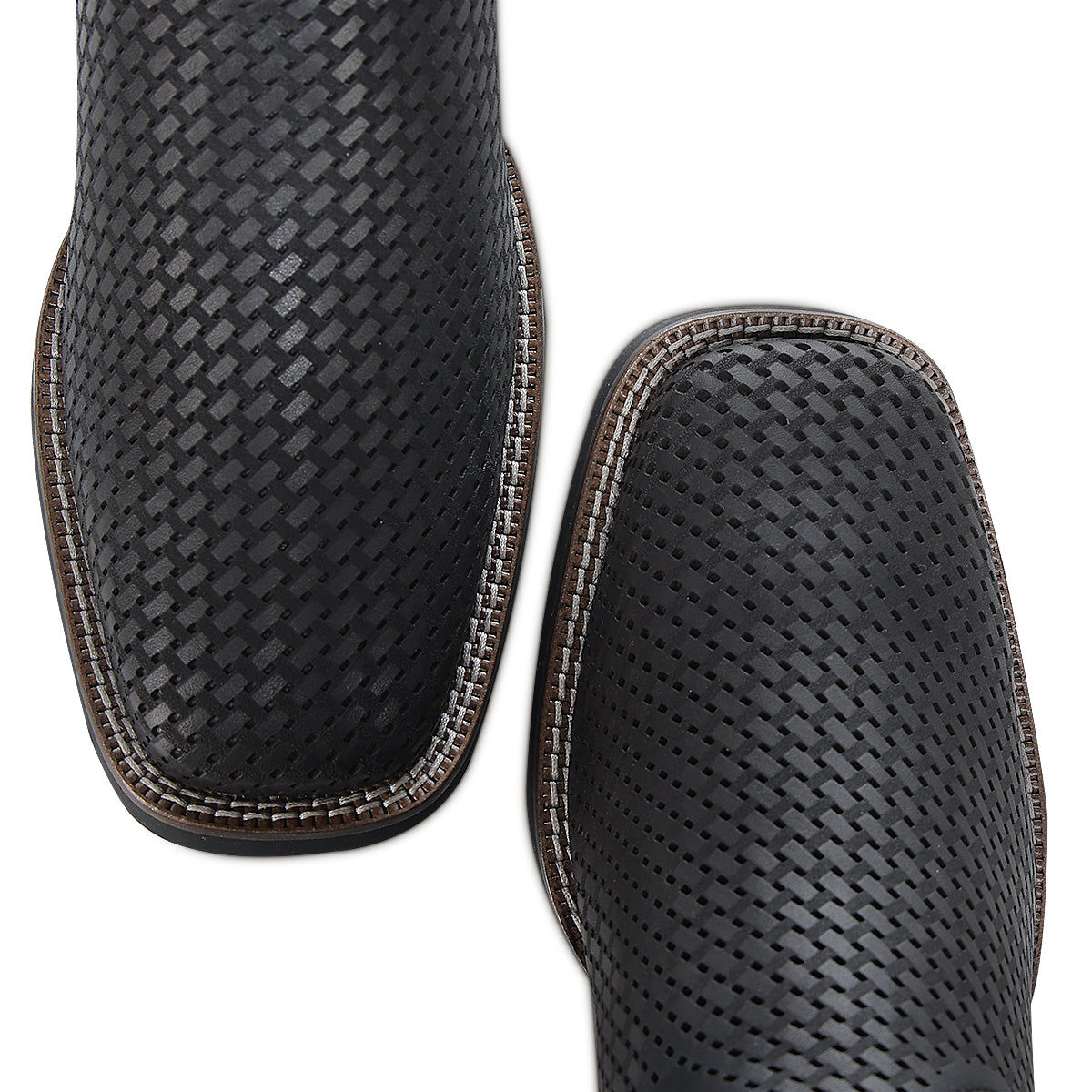 Cuadra Black Laser & Embroidery & Studs Square Toe CU985
