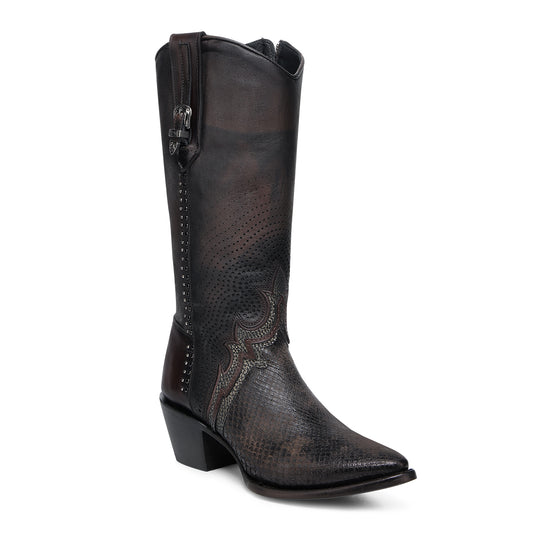 Cuadra Chocolate Python Laser & Embroidery & Studs CC243