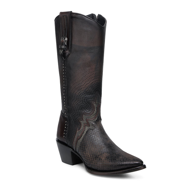 Cuadra Chocolate Python Laser & Embroidery & Studs CC243