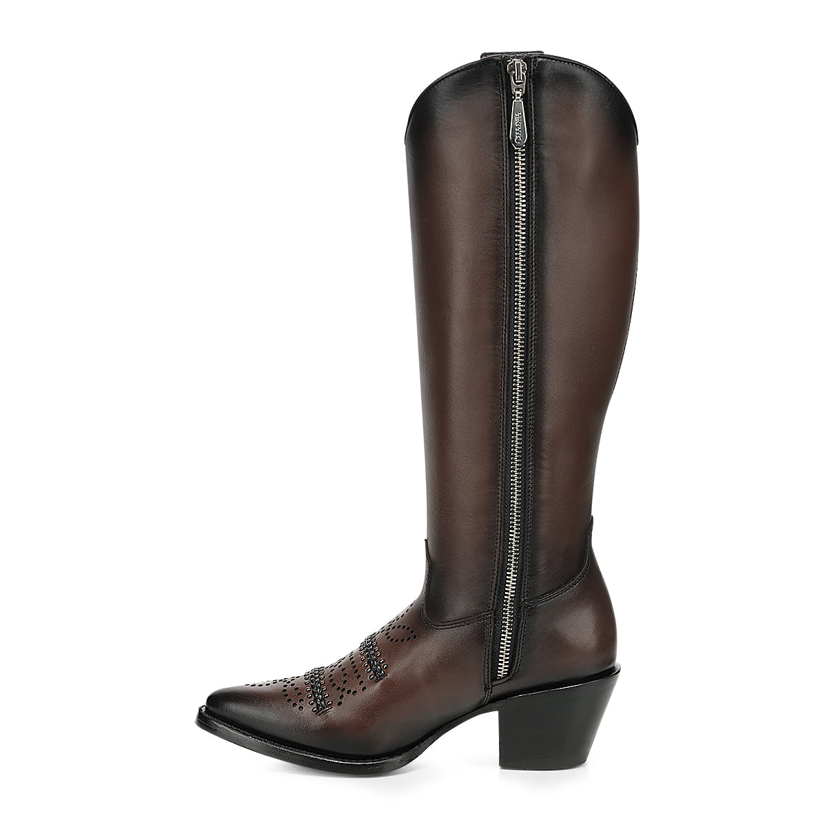 Chocolate Zipper & Studs & Laser Pointed Toe CC278