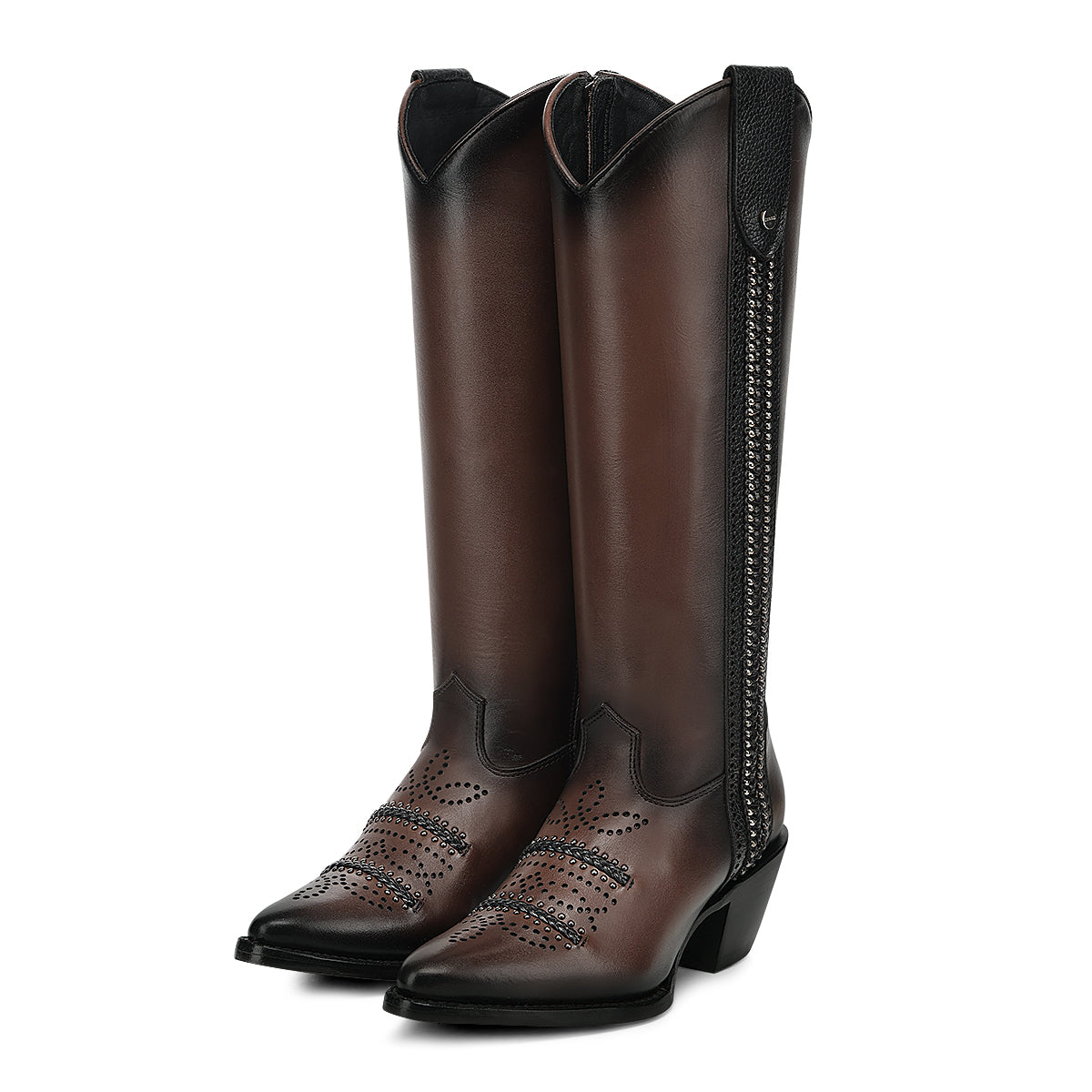 Chocolate Zipper & Studs & Laser Pointed Toe CC278