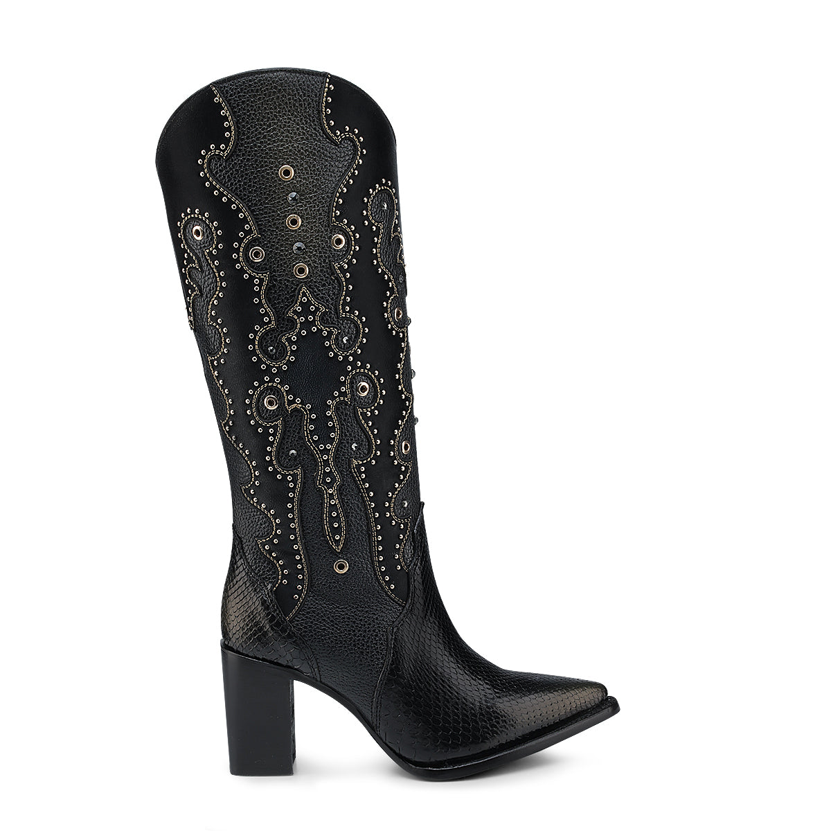 Cuadra Black Python Embroidery & Studs & Zipper CU869