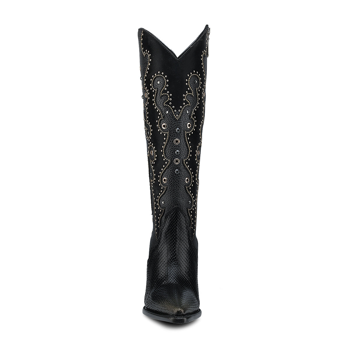Cuadra Black Python Embroidery & Studs & Zipper CU869