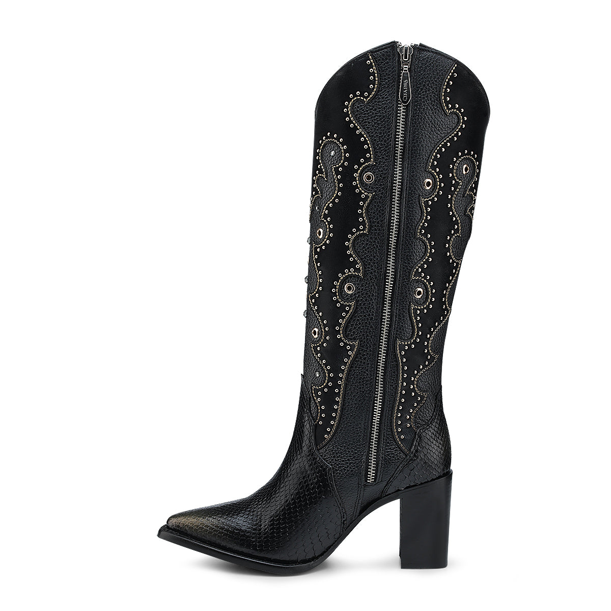 Cuadra Black Python Embroidery & Studs & Zipper CU869