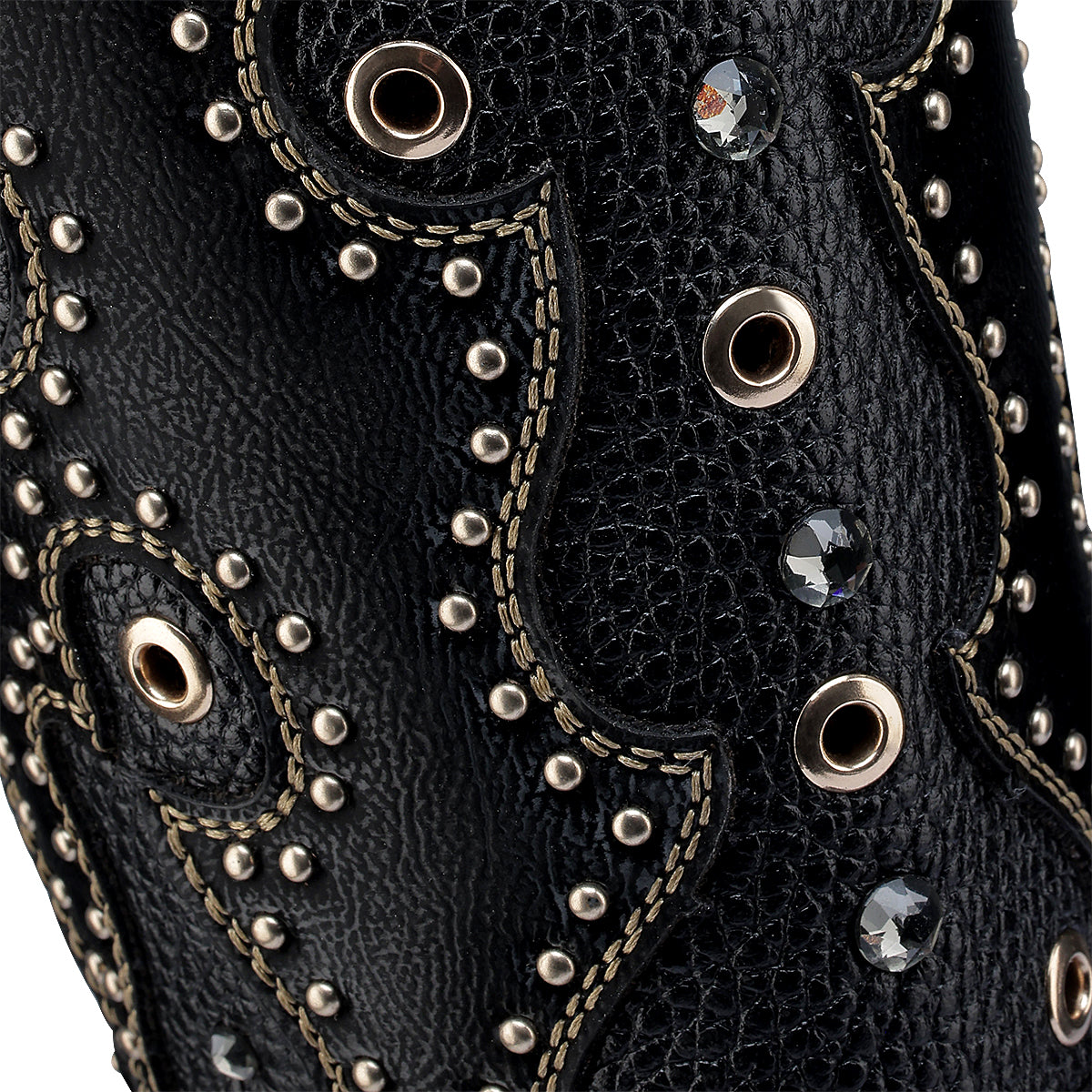 Cuadra Black Python Embroidery & Studs & Zipper CU869