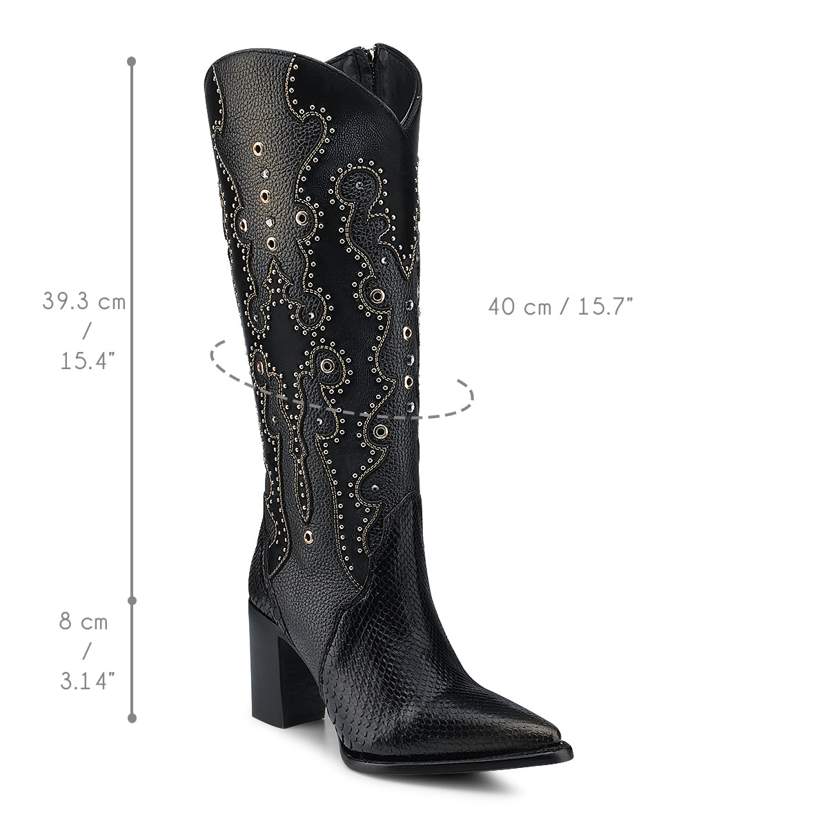 Cuadra Black Python Embroidery & Studs & Zipper CU869