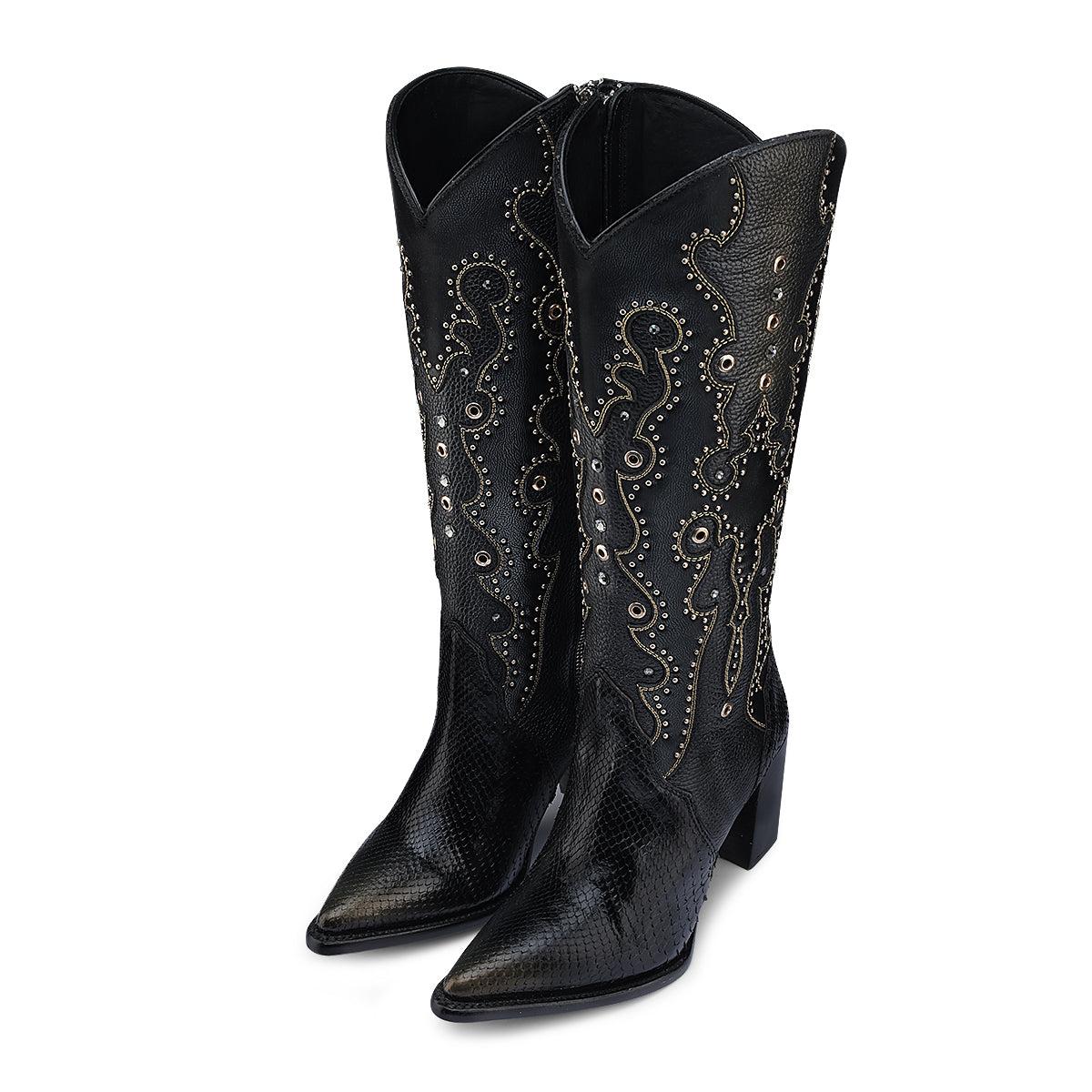 Cuadra Black Python Embroidery & Studs & Zipper CU869