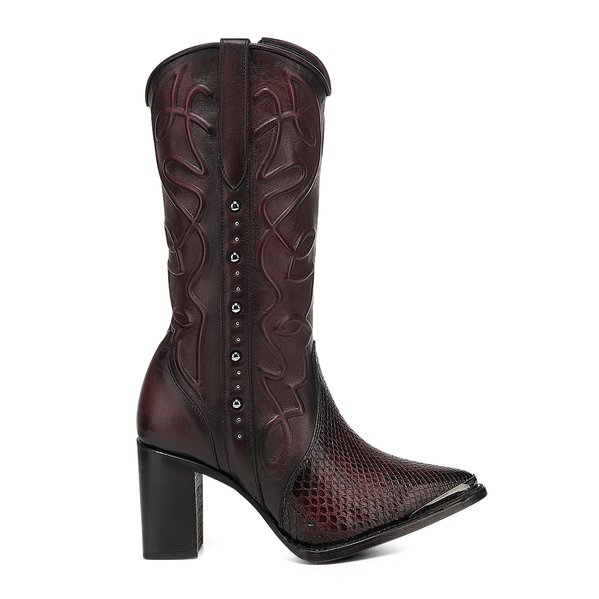 Cuadra Wine Python Zipper & Studs Pointed Toe CC245