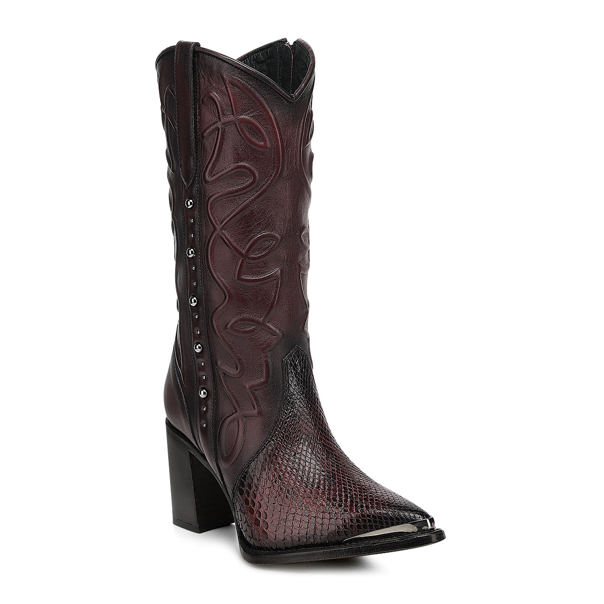 Cuadra Wine Python Zipper & Studs Pointed Toe CC245