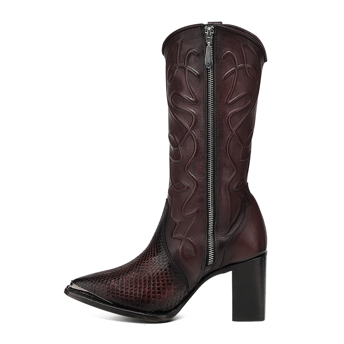 Cuadra Wine Python Zipper & Studs Pointed Toe CC245