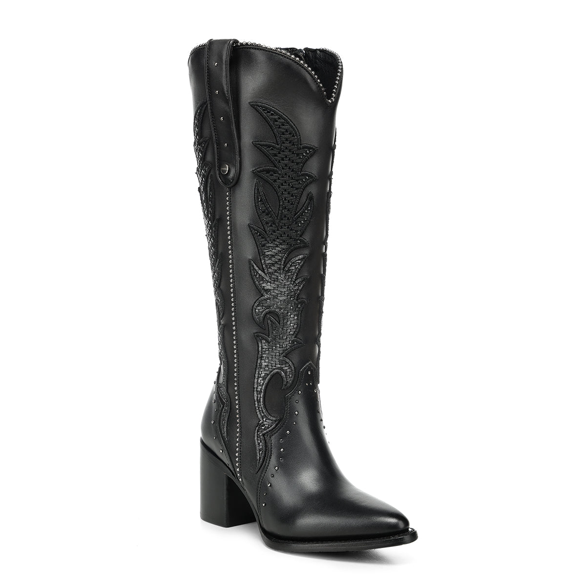 Black Embroidery & Zipper & Woven Studs Point CC337