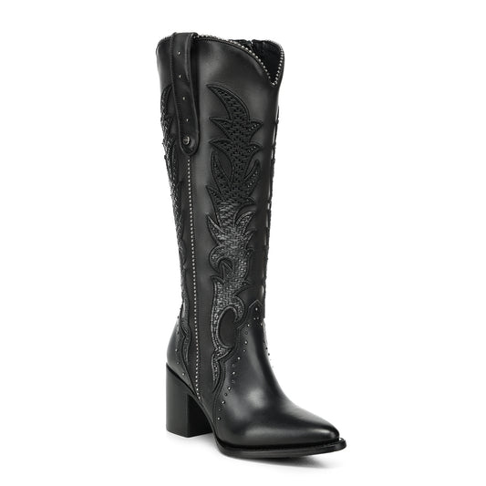 Black Embroidery & Zipper & Woven Studs Point CC337