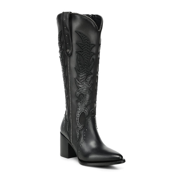 Black Embroidery & Zipper & Woven Studs Point CC337