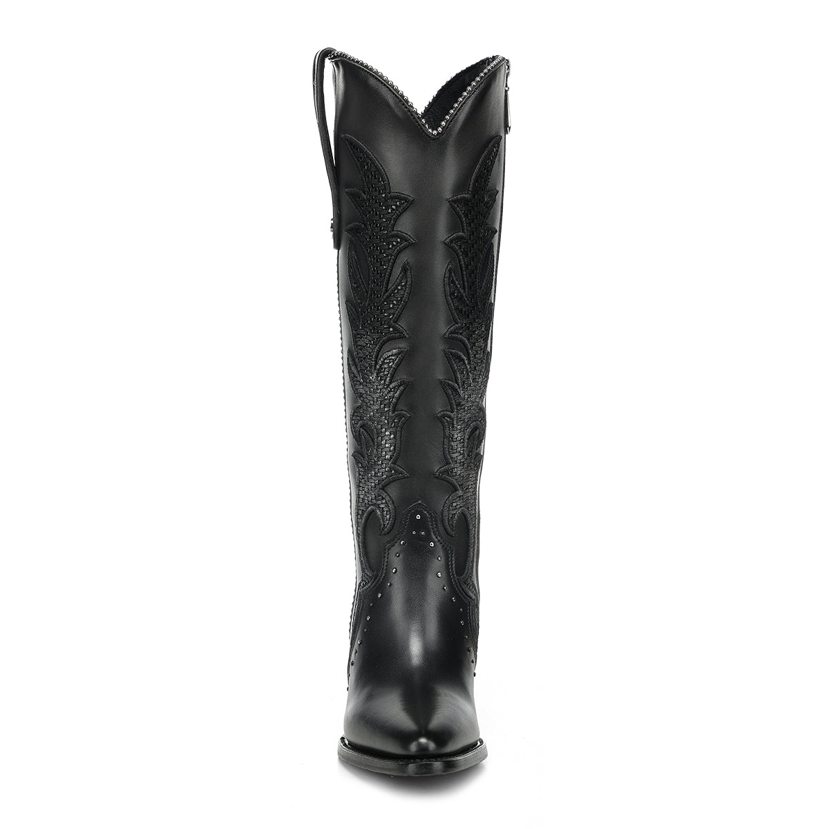 Black Embroidery & Zipper & Woven Studs Point CC337