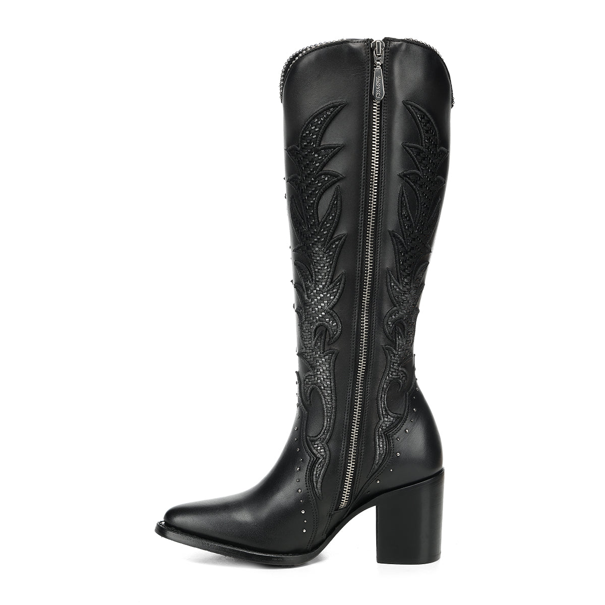 Black Embroidery & Zipper & Woven Studs Point CC337