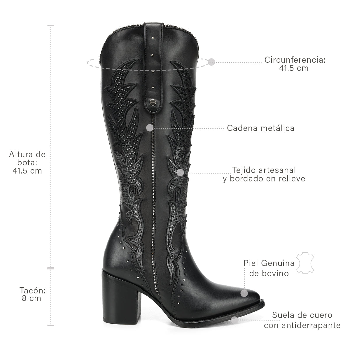 Black Embroidery & Zipper & Woven Studs Point CC337