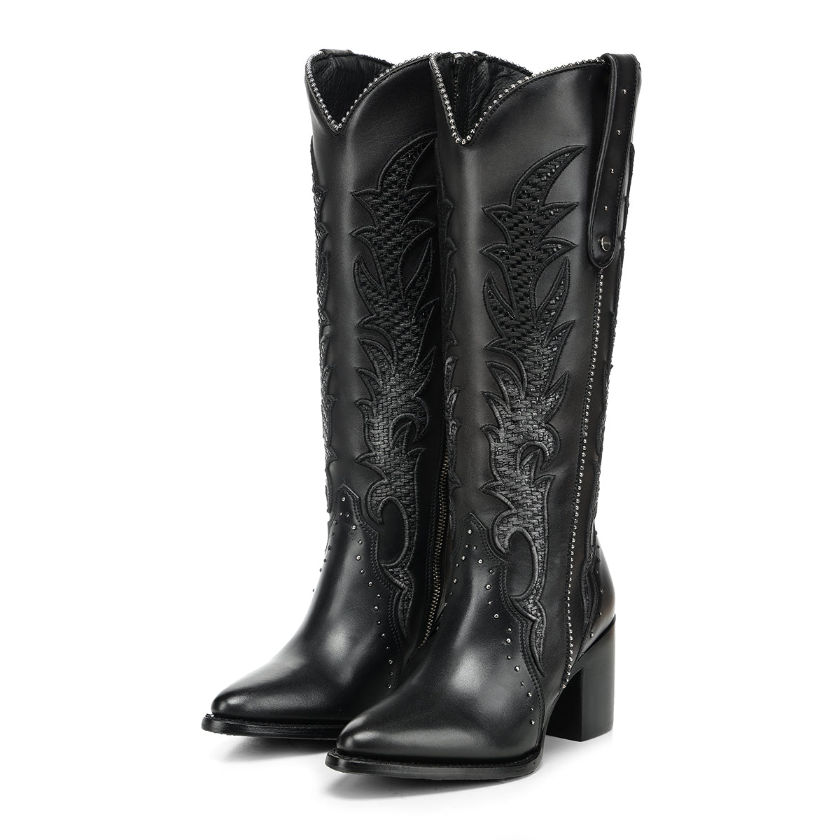 Black Embroidery & Zipper & Woven Studs Point CC337