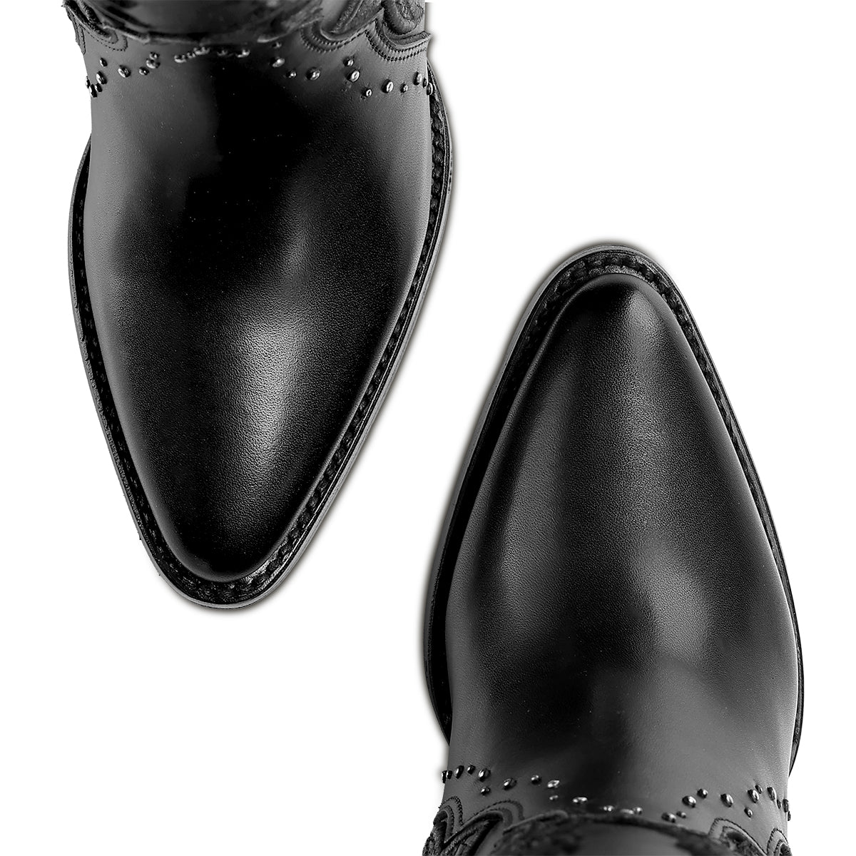 Black Embroidery & Zipper & Woven Studs Point CC337