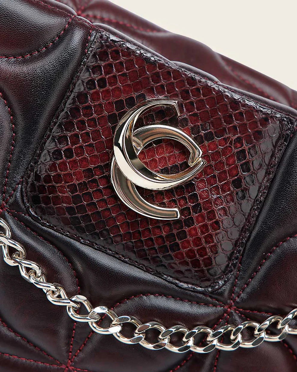 Cuadra Wine Python Embroidery & Studs & Zipper DU745
