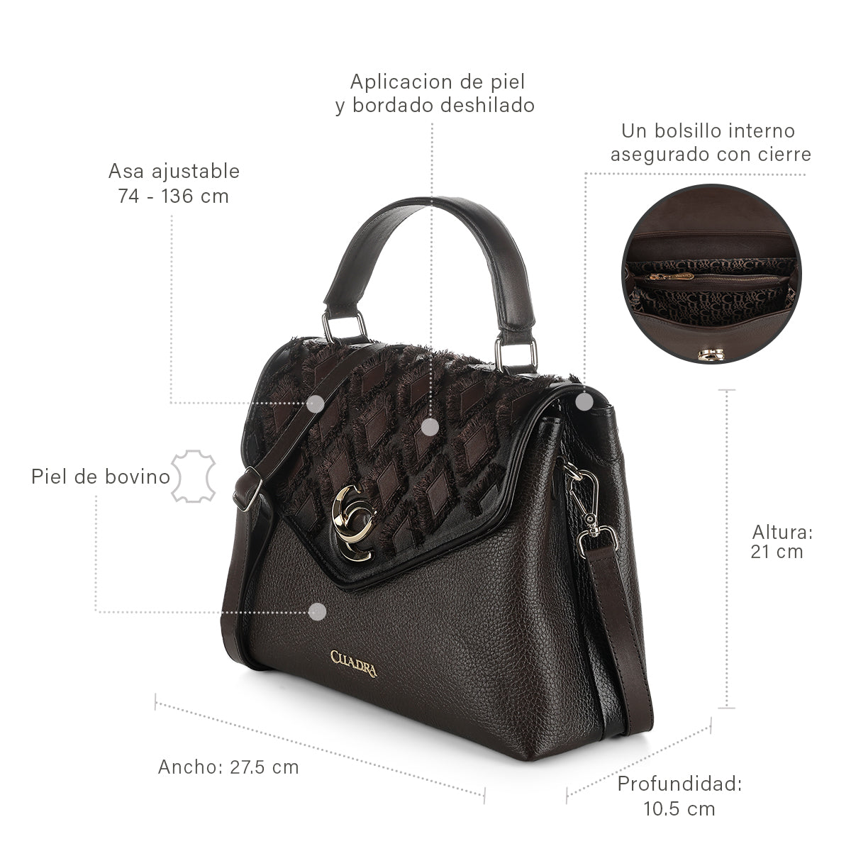 Cuadra Chocolate Cowhide Embroidery DU820