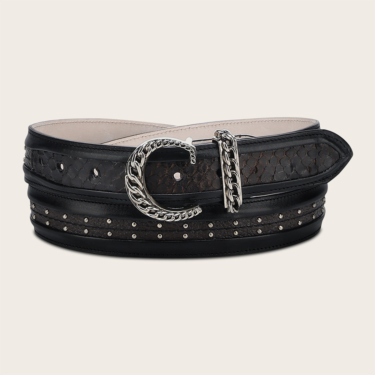 Cuadra Black Python M Studs Belt BC443