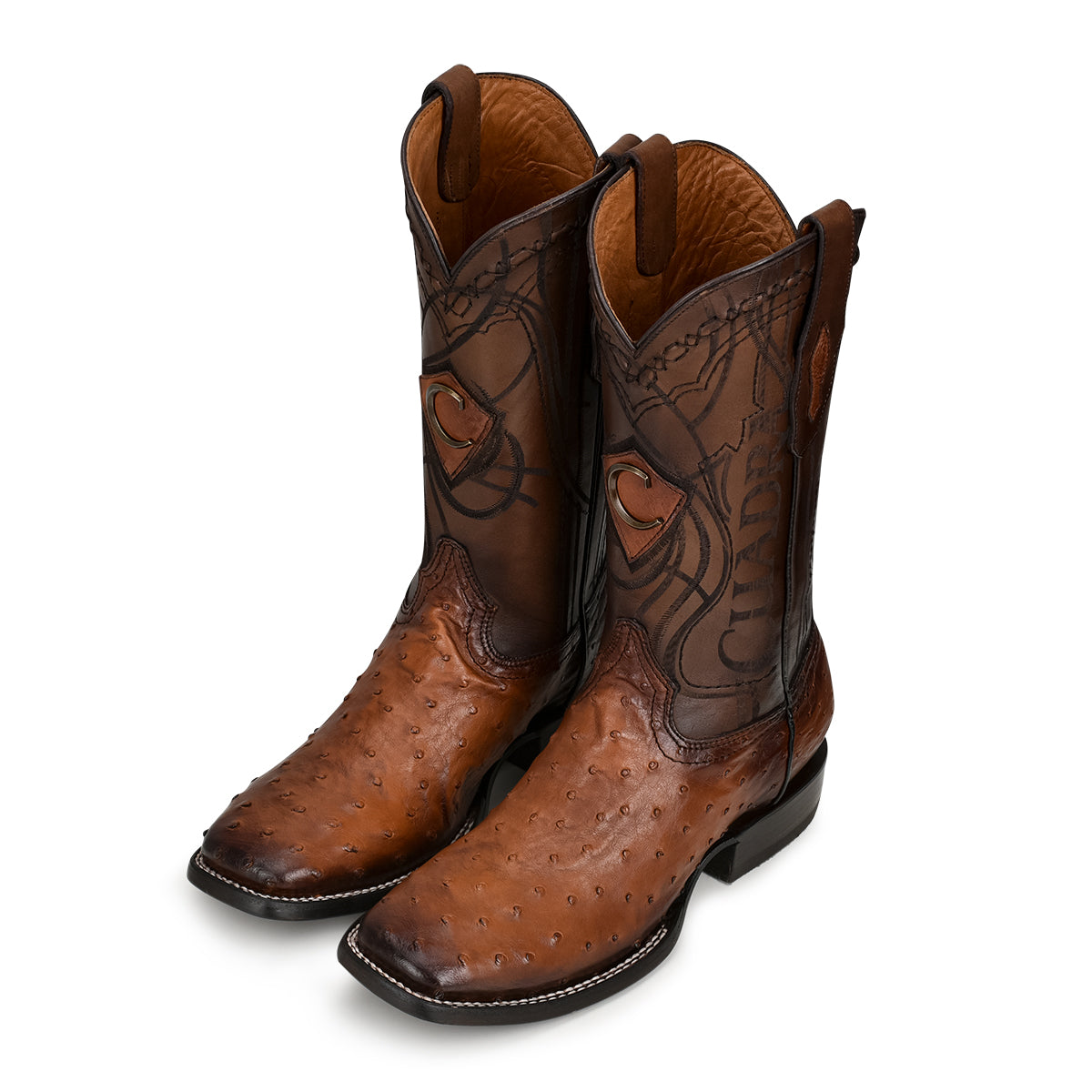 Cuadra Brown Ostrich Laser & Embroidery Square Toe CU457